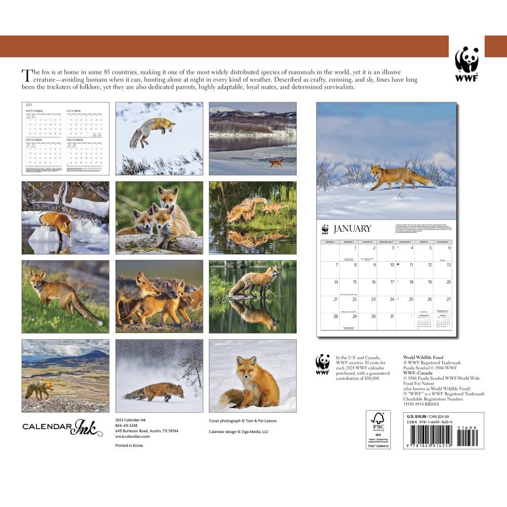 Foxes WWF 2024 Wall Calendar
