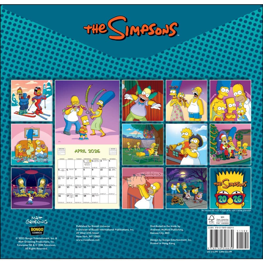 Simpsons 2026 Wall Calendar First Alternate Image