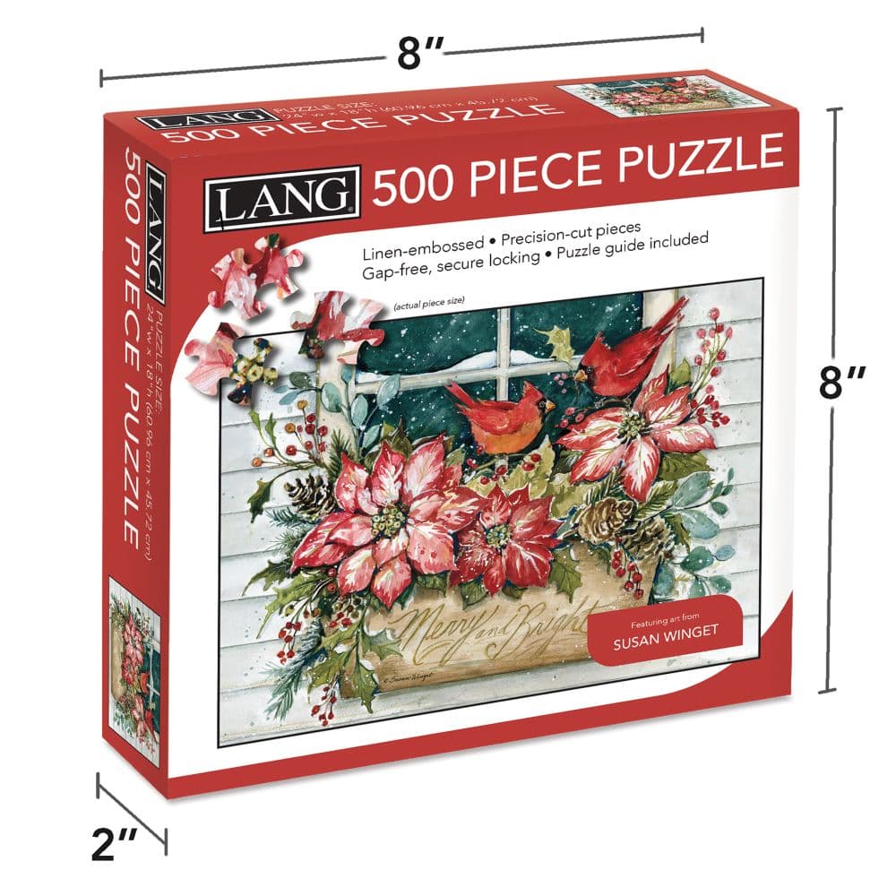 Poinsettia Window 500 Pc Puzzle measured box