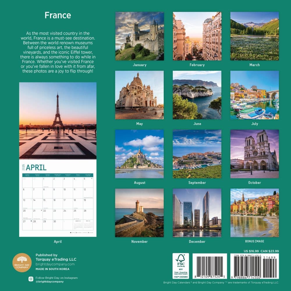 France 2025 Wall Calendar
