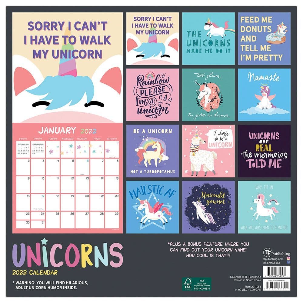 Unicorns 2022 Wall Calendar - Calendars.com