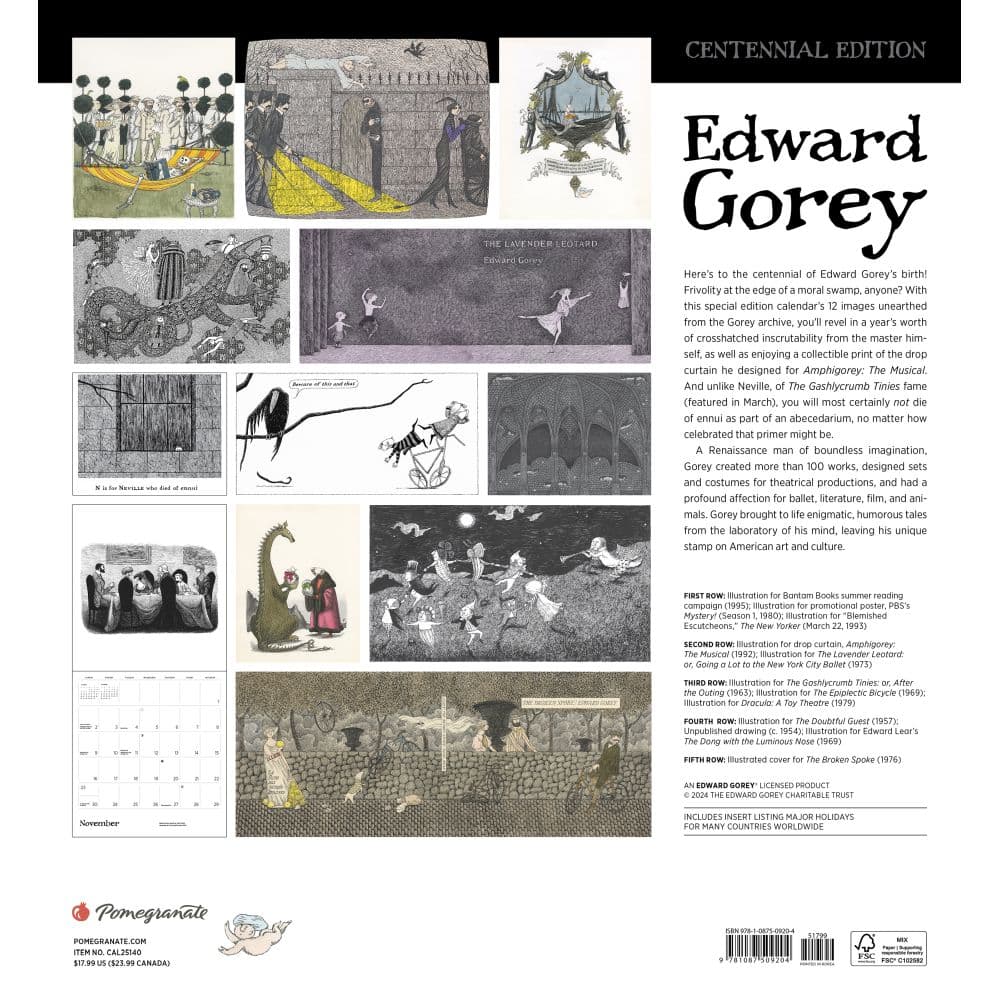 Edward Gorey 2025 Wall Calendar