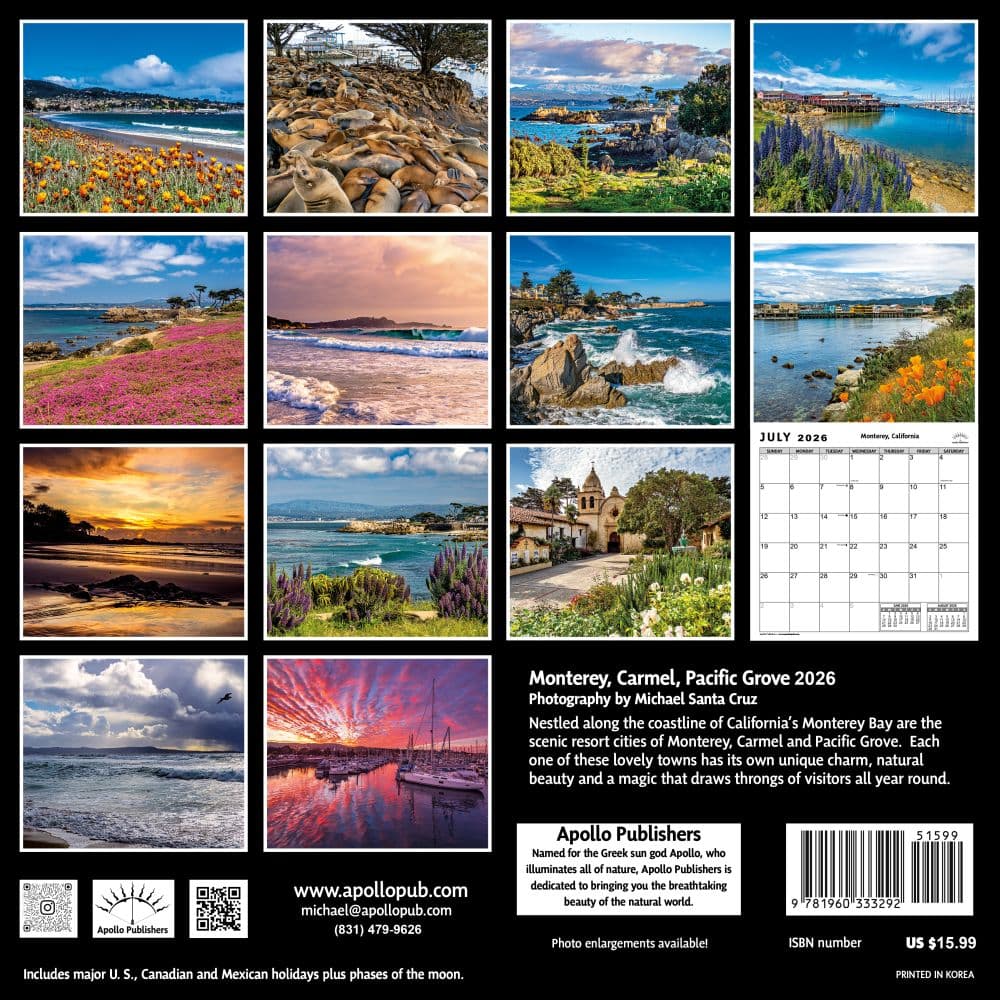 Monterey Carmel and Pacific Grove 2026 Wall Calendar First Alternate Image