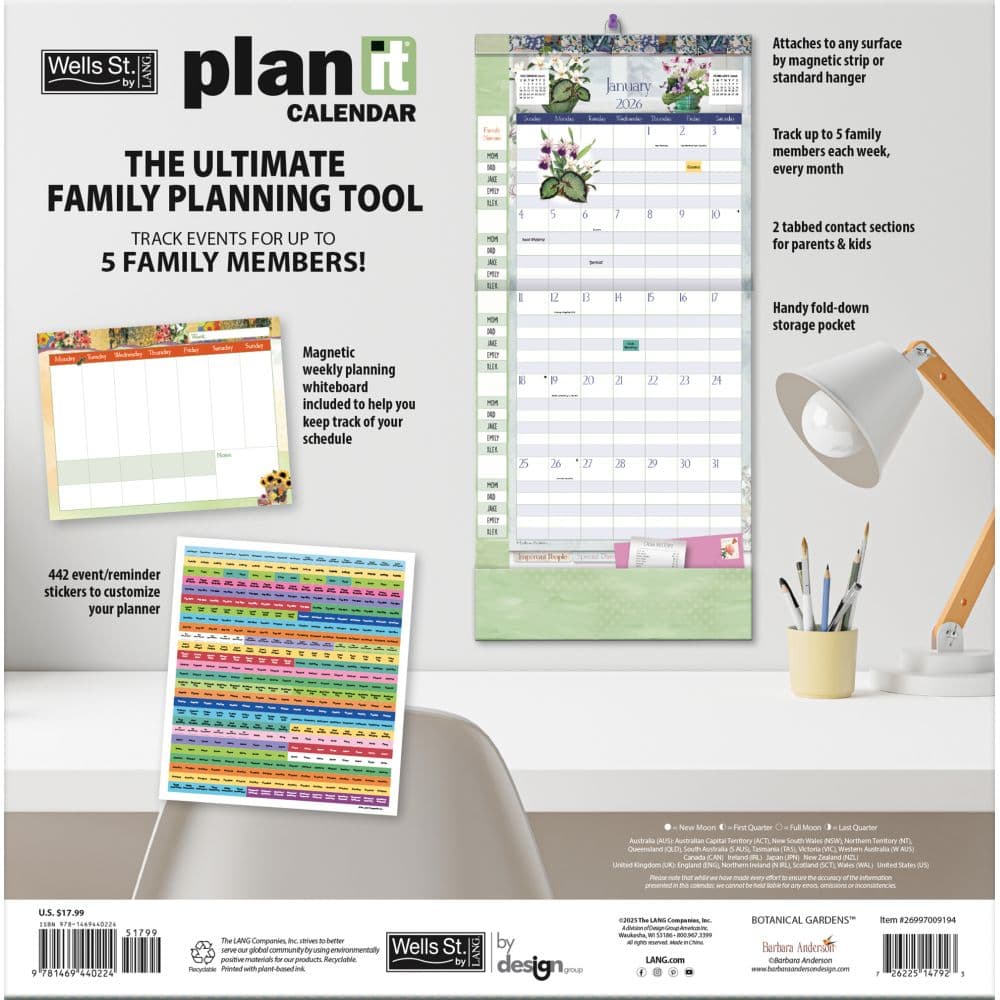 Botanical Gardens 2026 Plan It Plus Wall Calendar by Barbara Anderson Second Alternate Image