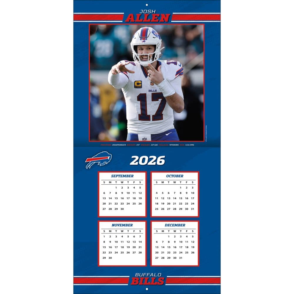 NFL Buffalo Bills Josh Allen 2027 Wall Calendar Second Alternate Image