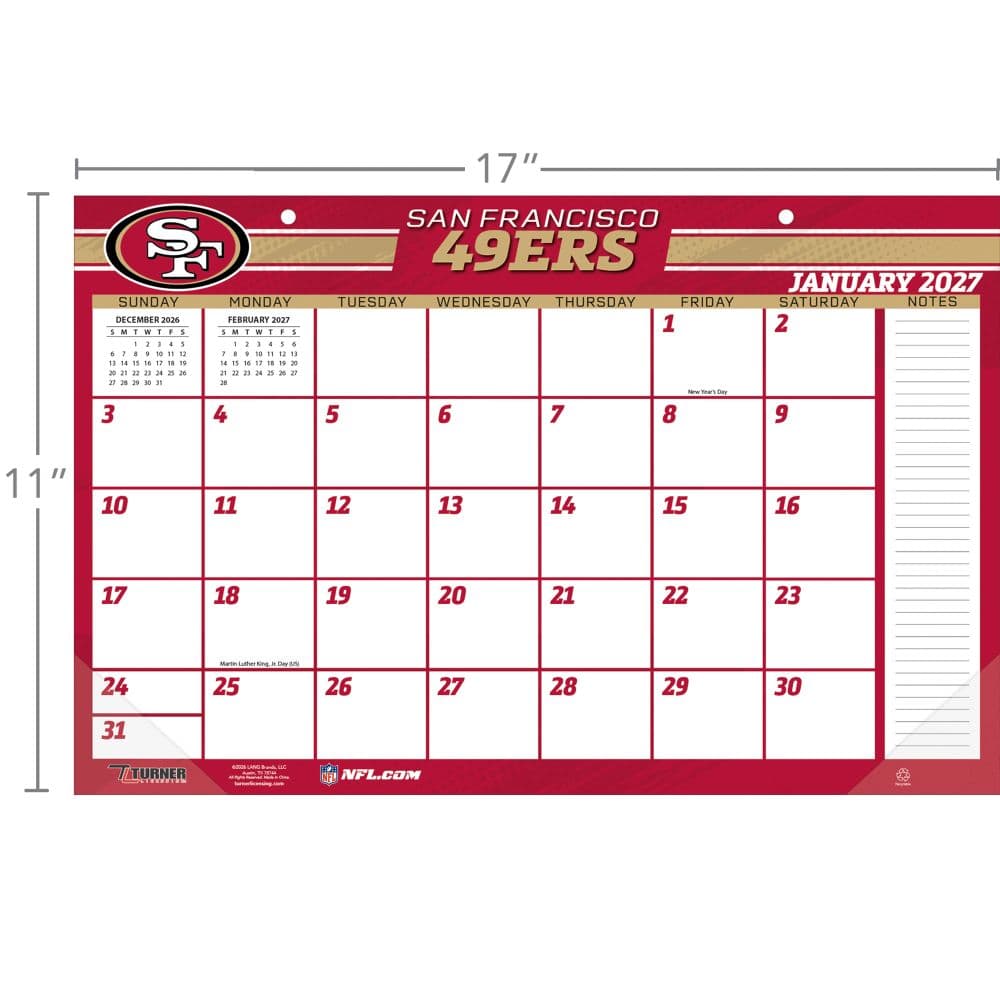 NFL San Francisco 49Ers Small 2027 Desk Pad Third  Alternate Image