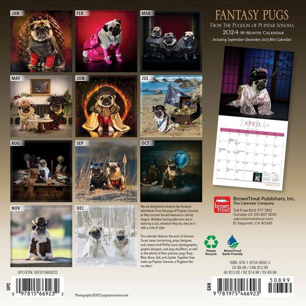 Fantasy Pugs 2024 Mini Wall Calendar