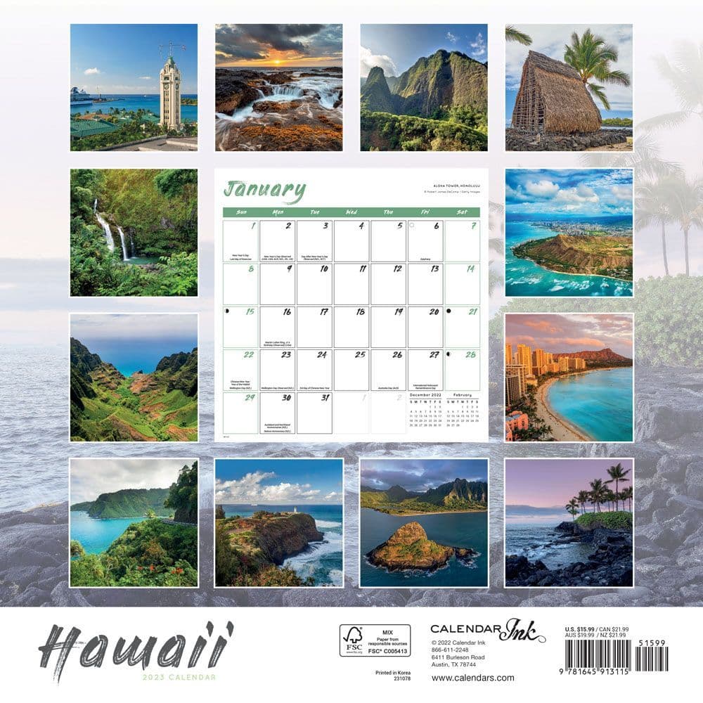 2023 Calendar With Hawaii Holidays Hawaii 2023 Wall Calendar Calendars Com