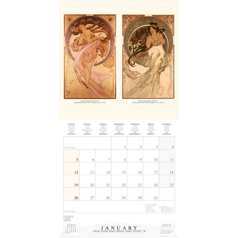 Mucha Poster Art 2025 Wall Calendar Second Alternate Image width="1000" height="1000"