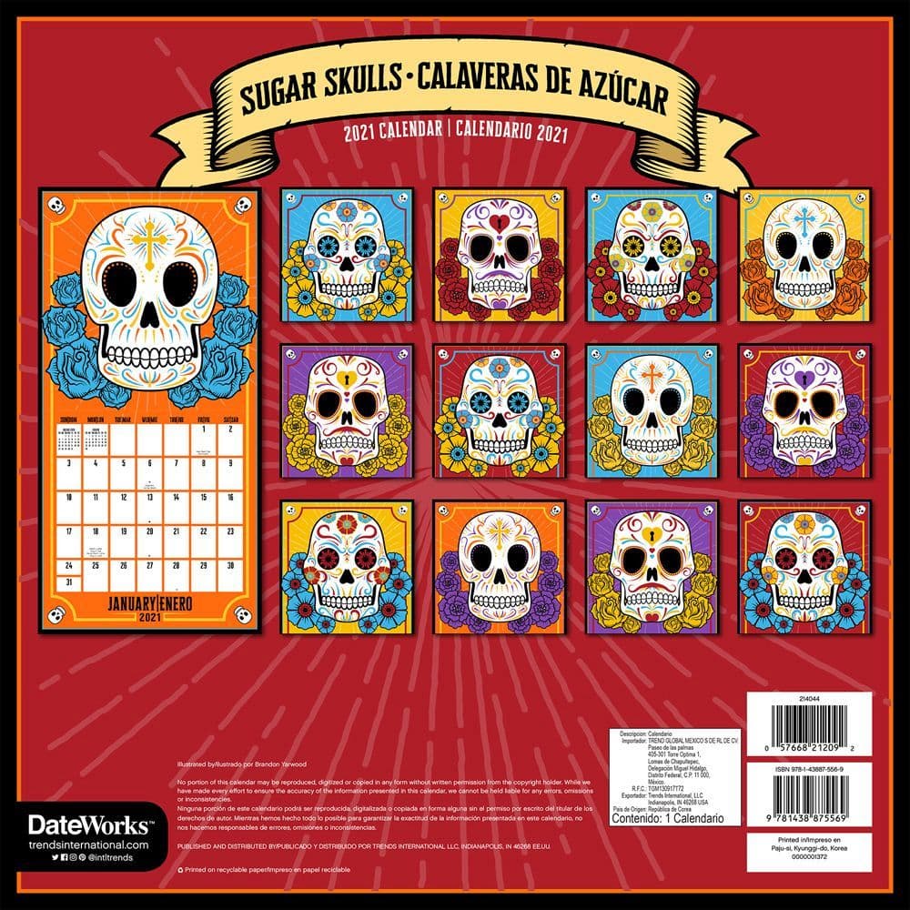 Sugar Skull Wall Calendar - Calendars.com