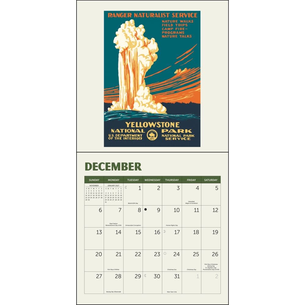 National Parks Poster Art WPA 2026 Mini Wall Calendar, 7'' X 7'', 16-Month Calendar with Stapled Binding