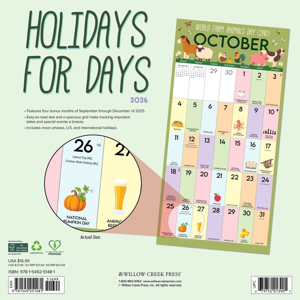 Holidays for Days 2026 Wall Calendar First Alternate Image