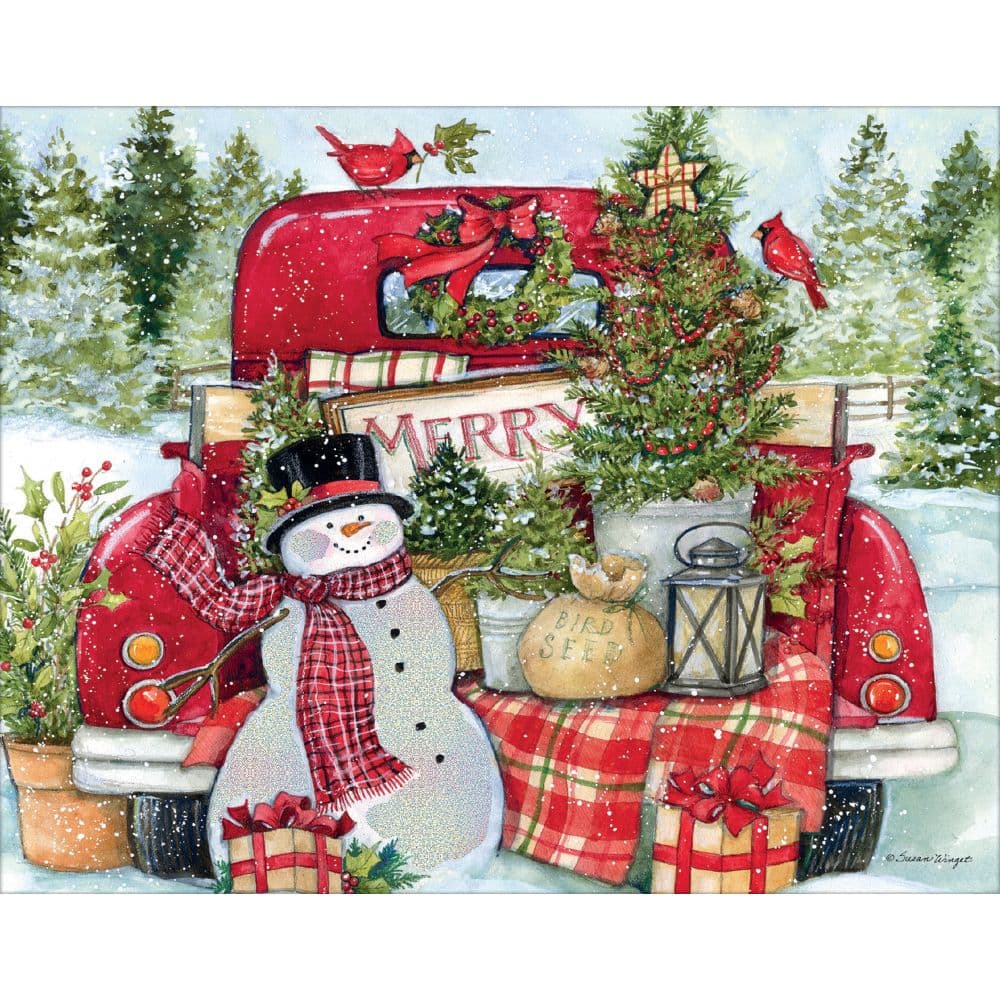 Red Truck and Snowman by Susan Winget Boxed Christmas Cards Alt1