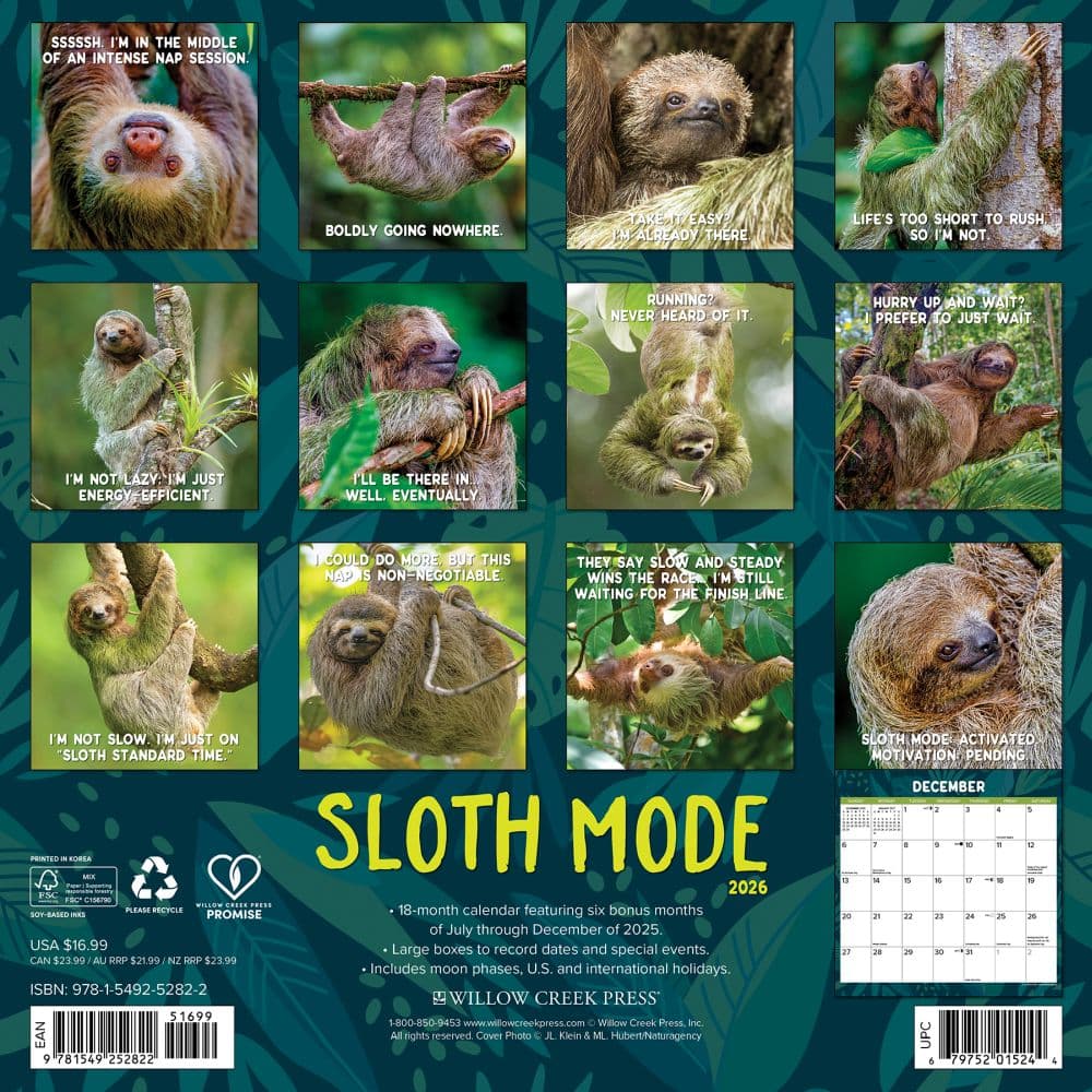 Sloth Mode 2026 Wall Calendar First Alternate Image