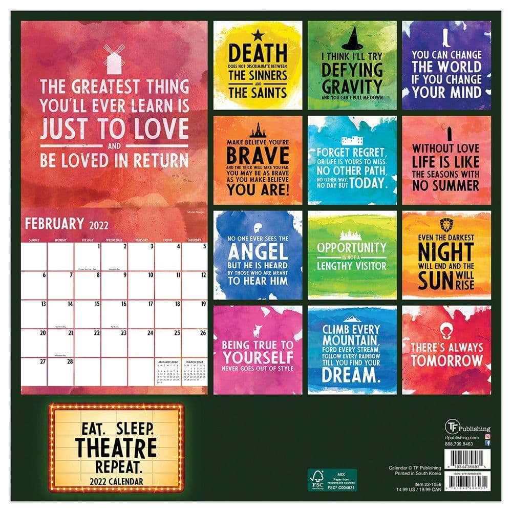 Eat. Sleep. Theatre. Repeat 2022 Wall Calendar - Calendars.com