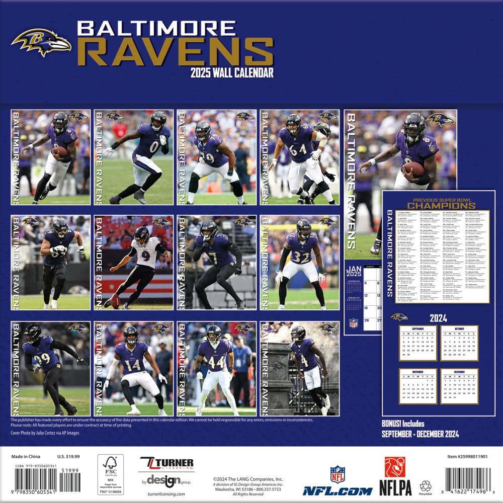 NFL Baltimore Ravens 2025 Wall Calendar First Alternate Image