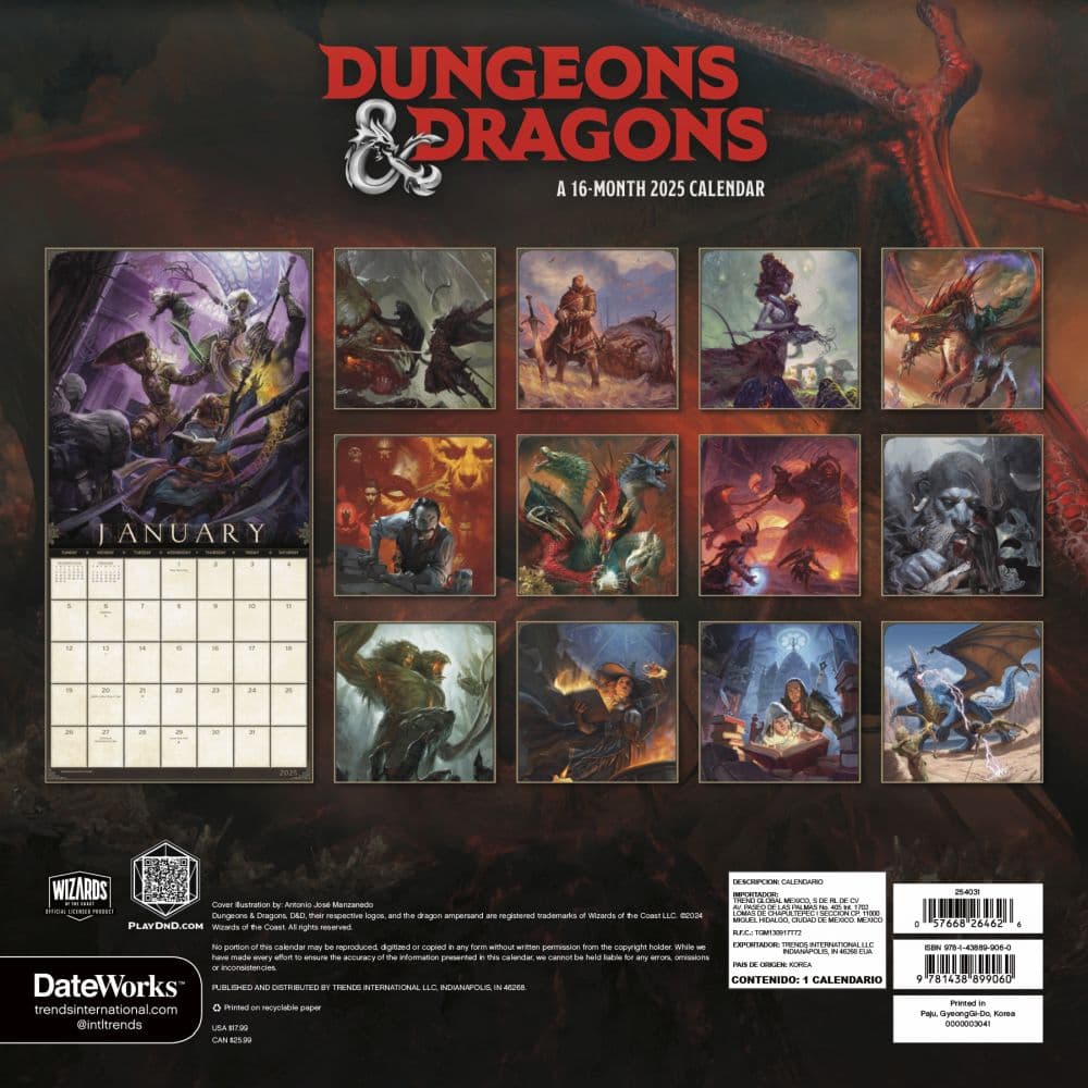 Dungeons and Dragons Classic 2025 Wall Calendar Alt1