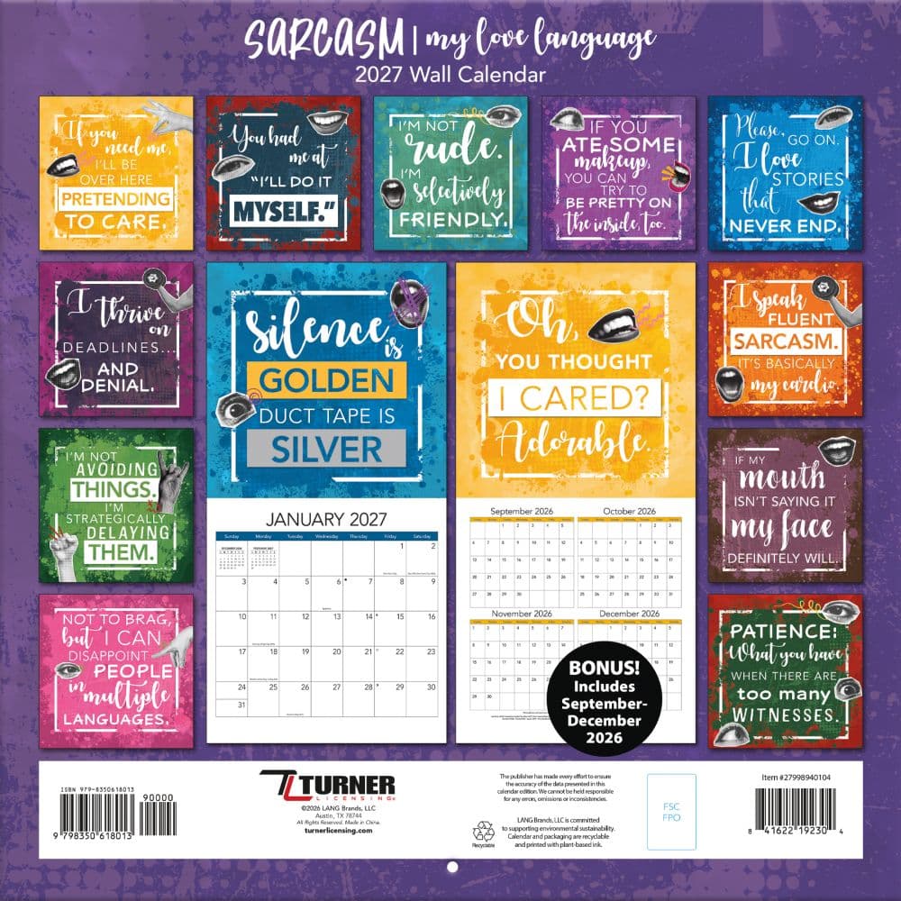Sarcasm My Love Language 2027 Wall Calendar First Alternate Image