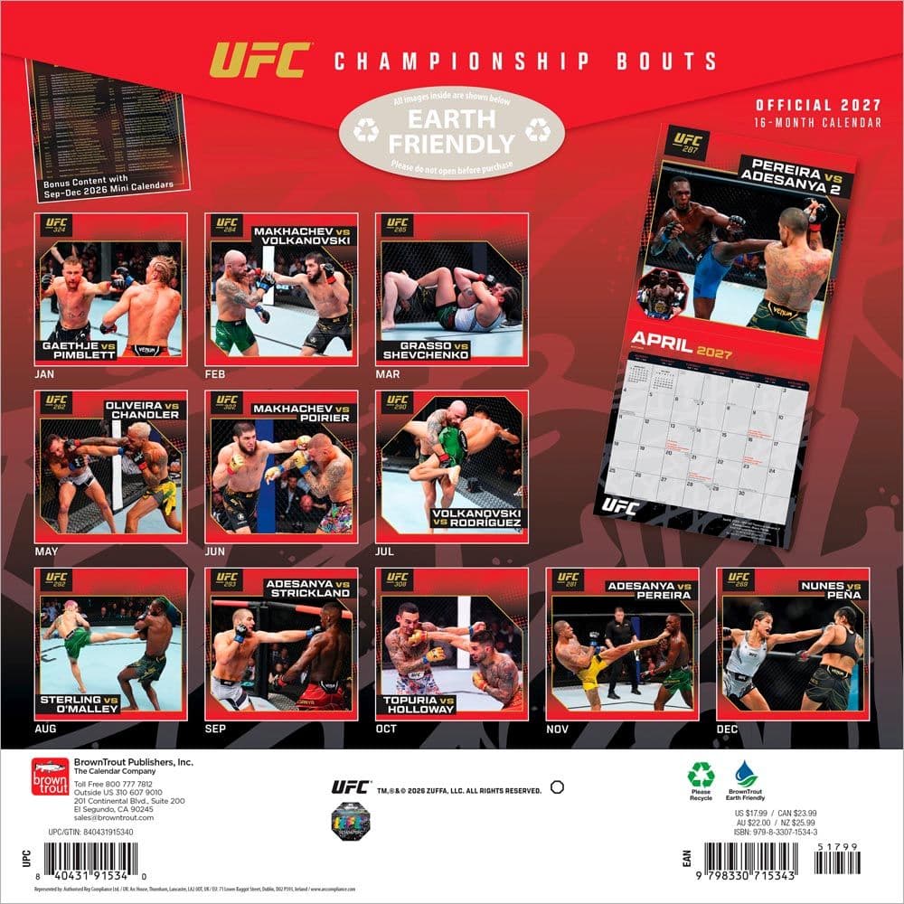 UFC Championship Bouts 2027 Wall Calendar First Alternate Image