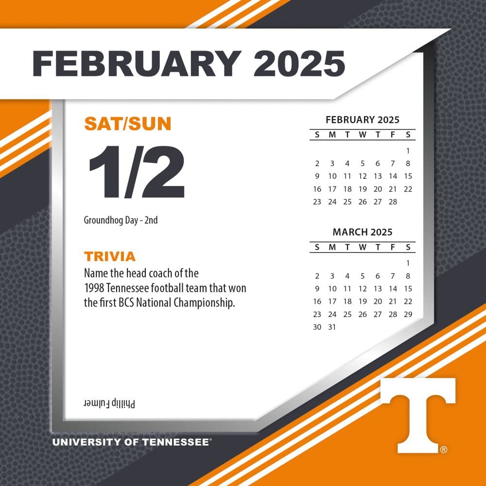 COL Tennessee Volunteers 2025 Desk Calendar weekend view