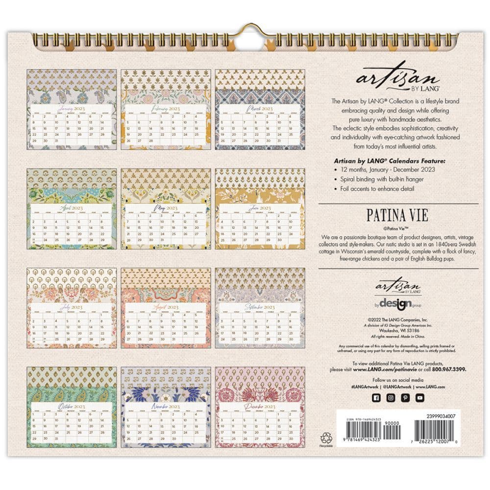 2023 Spiral Calendar Patina Vie 2023 Spiral Calendar - Calendars.com