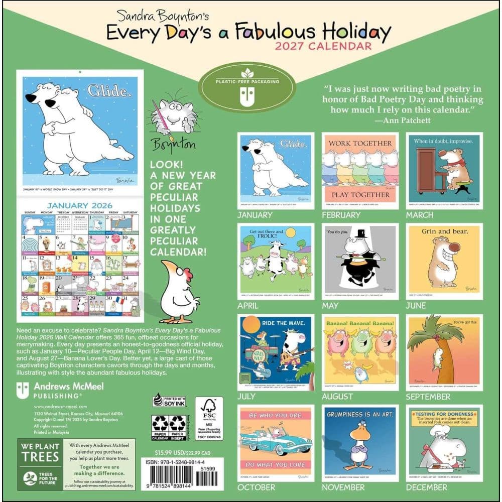 Every Days a Fabulous Holiday 2026 Wall Calendar by Sandra Boynton First Alternate Image