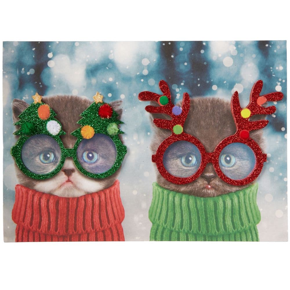 Two Kittens in Glasses Christmas Card First Alternate Image