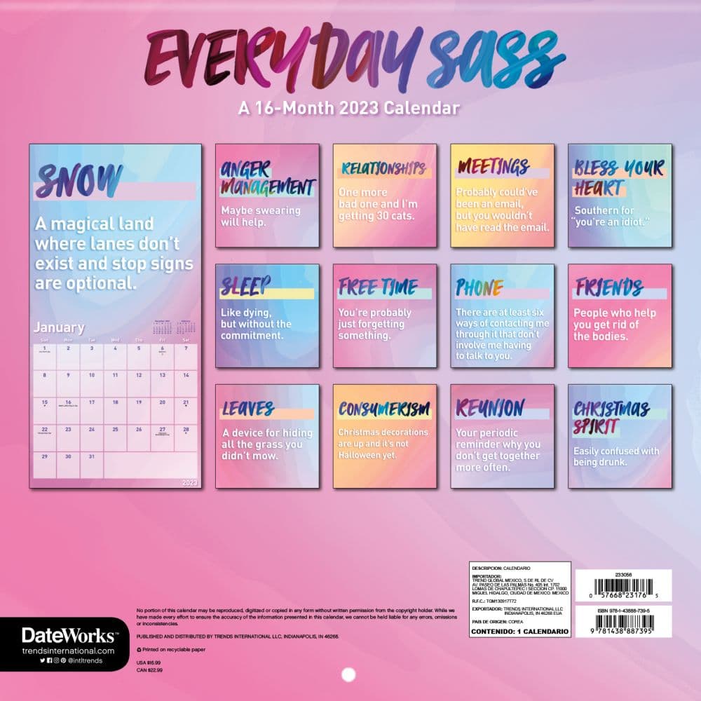 Everyday Sass 2023 Wall Calendar SV - Calendars.com