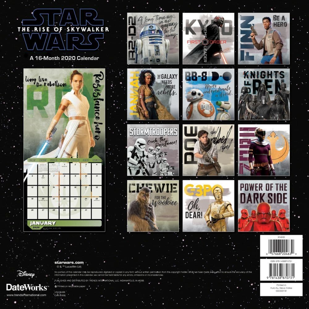 Star Wars Episode Ix Wall Calendar Calendars Com