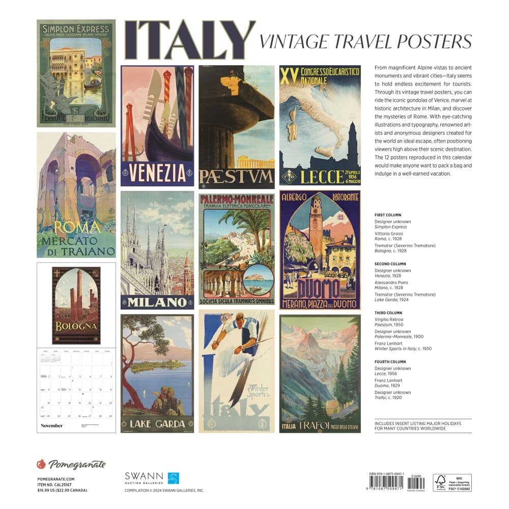 Italy Vintage Travel 2025 Wall Calendar First Alternate Image width="1000" height="1000"