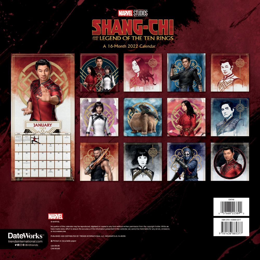 Marvel Shang Chi Legend 2022 Wall Calendar