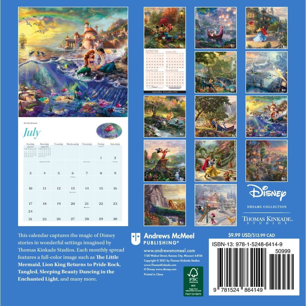 Disney Calendar 2022 Disney Dreams Collection By Thomas Kinkade Studios 2022 Mini Wall Calendar  - Calendars.com