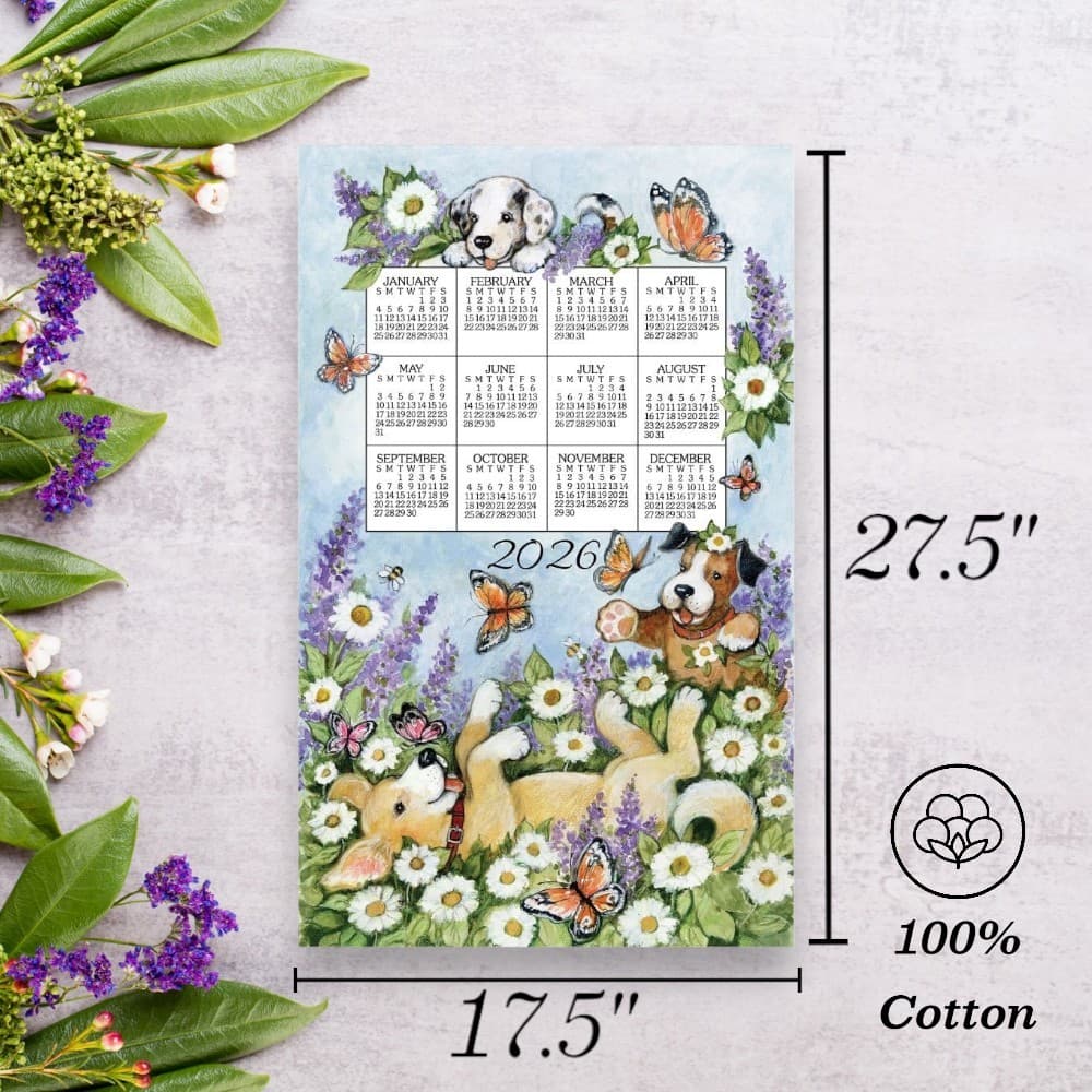 Playful Puppies 2026 Calendar Towel First Alternate Image
