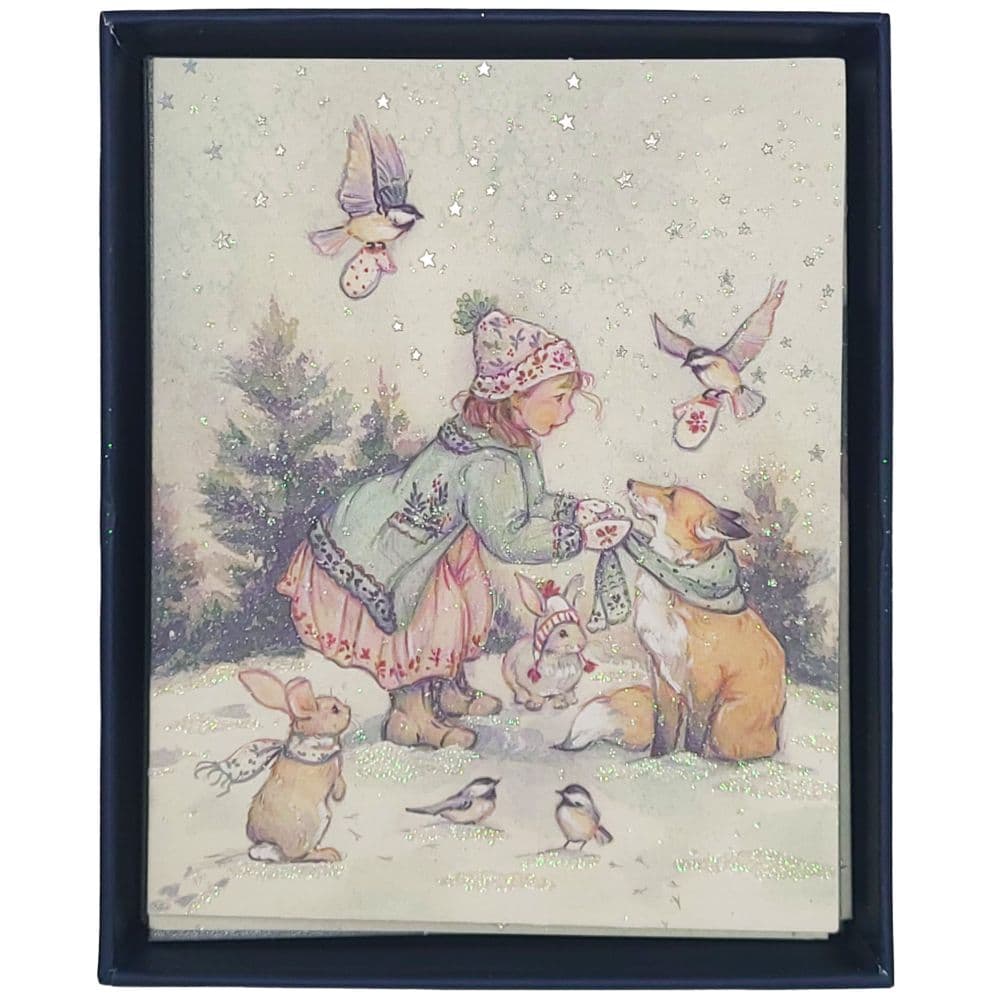 Storybook Girl and Animals Christmas Card Main Image