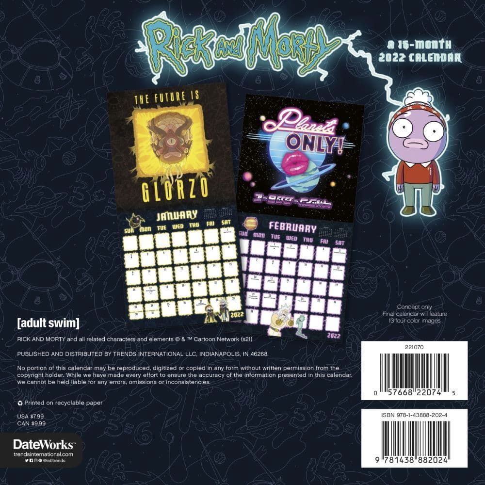 Rick And Morty Wall Calendar 2022 Rick And Morty 2022 Mini Wall Calendar - Calendars.com