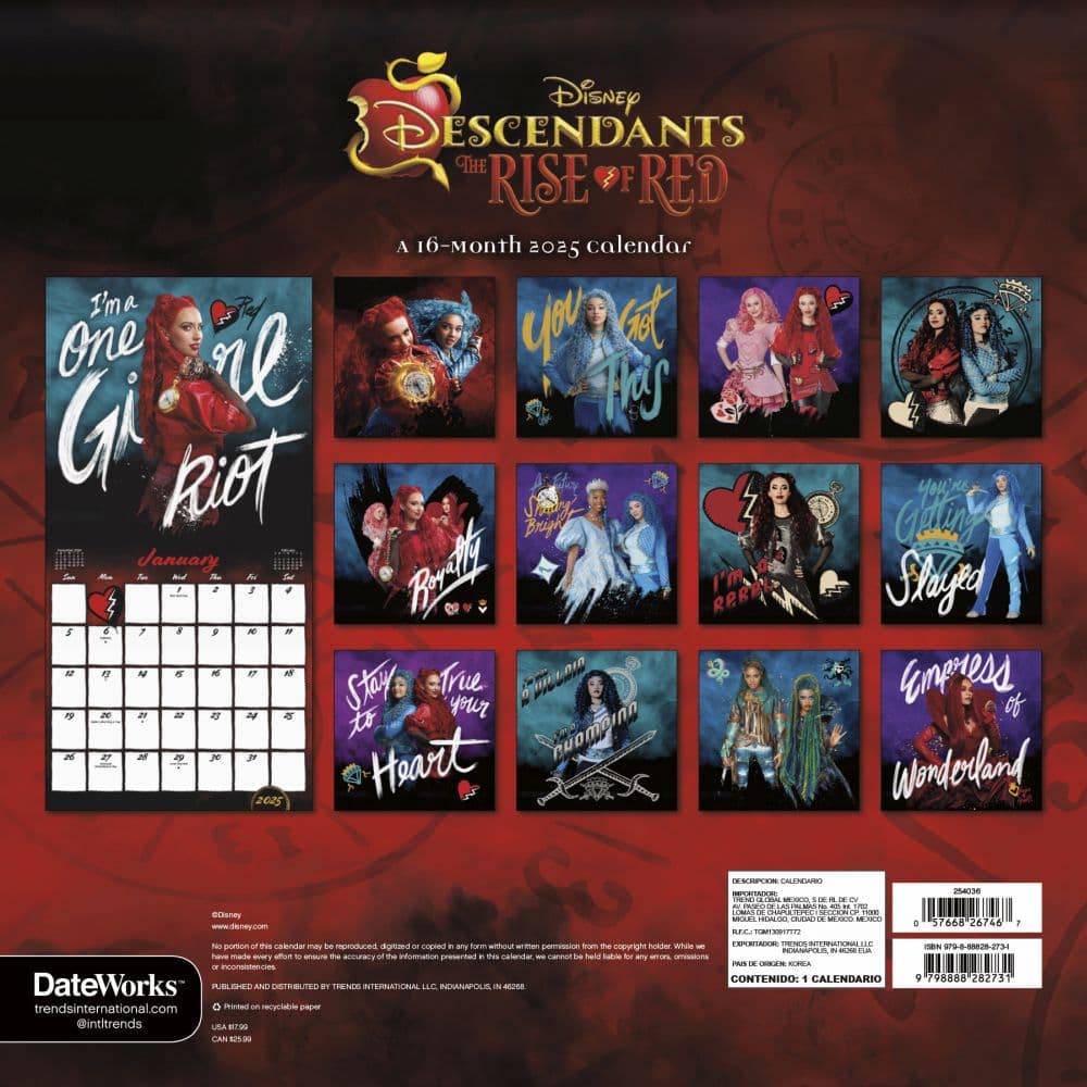 Descendants 4 2025 Wall Calendar First Alternate Image