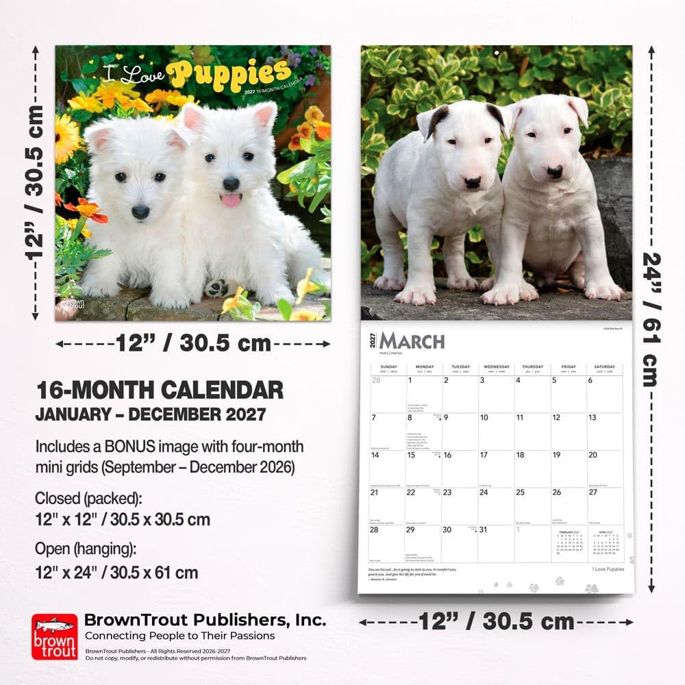 I Love Puppies 2027 Wall Calendar Sixth Alternate Image