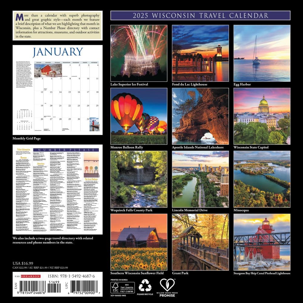 Wisconsin Travel and Events 2025 Wall Calendar First Alternate Image width="1000" height="1000"