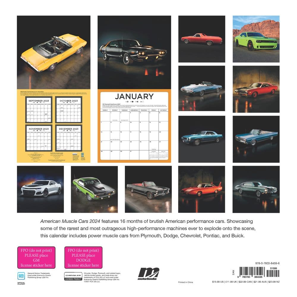 Cars American Muscle 2024 Wall Calendar