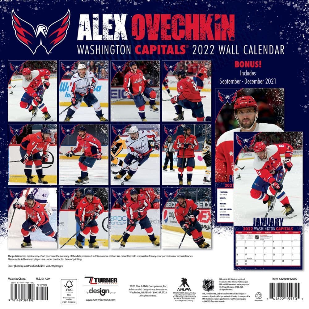 Nhl Alex Ovechkin 2022 Wall Calendar Calendars Com