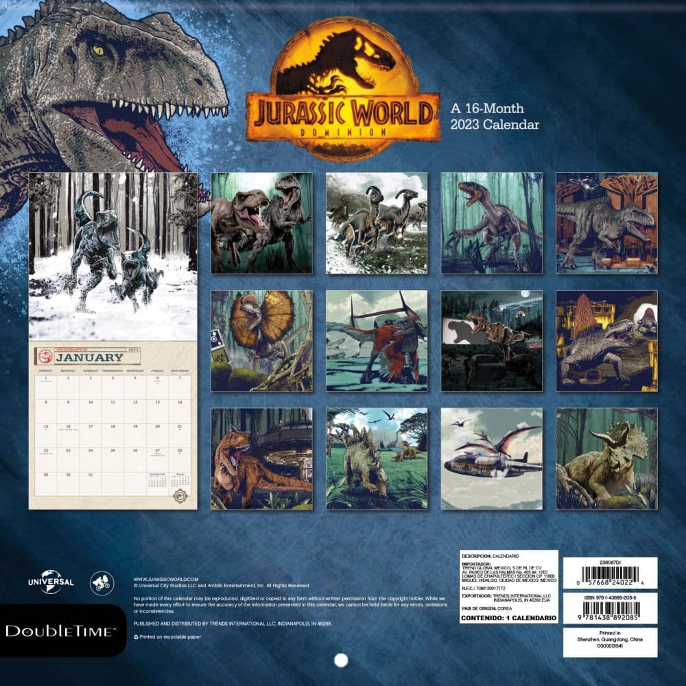 Jurassic World Dominion 2023 Calendar Calendars
