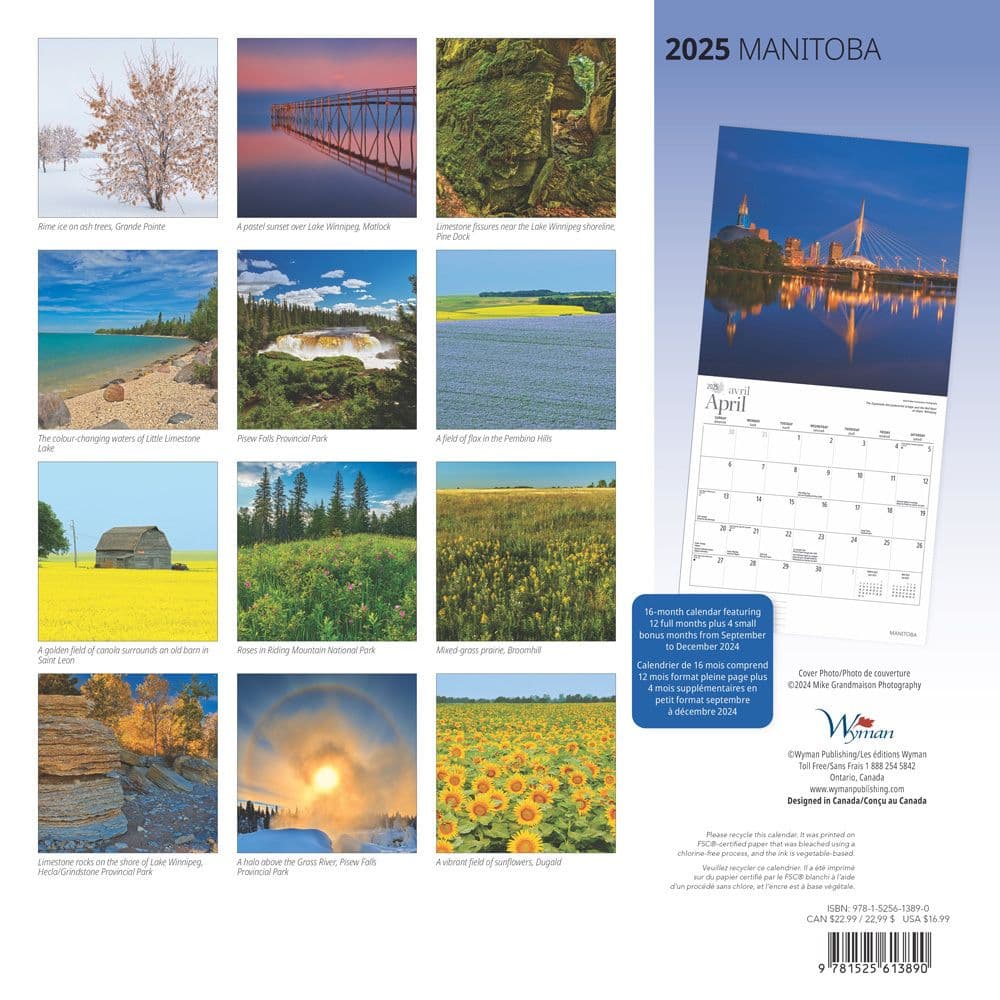 Manitoba 2025 Wall Calendar back