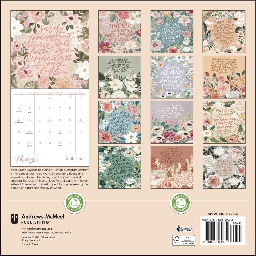 Scriptures & Florals 2024 Wall Calendar