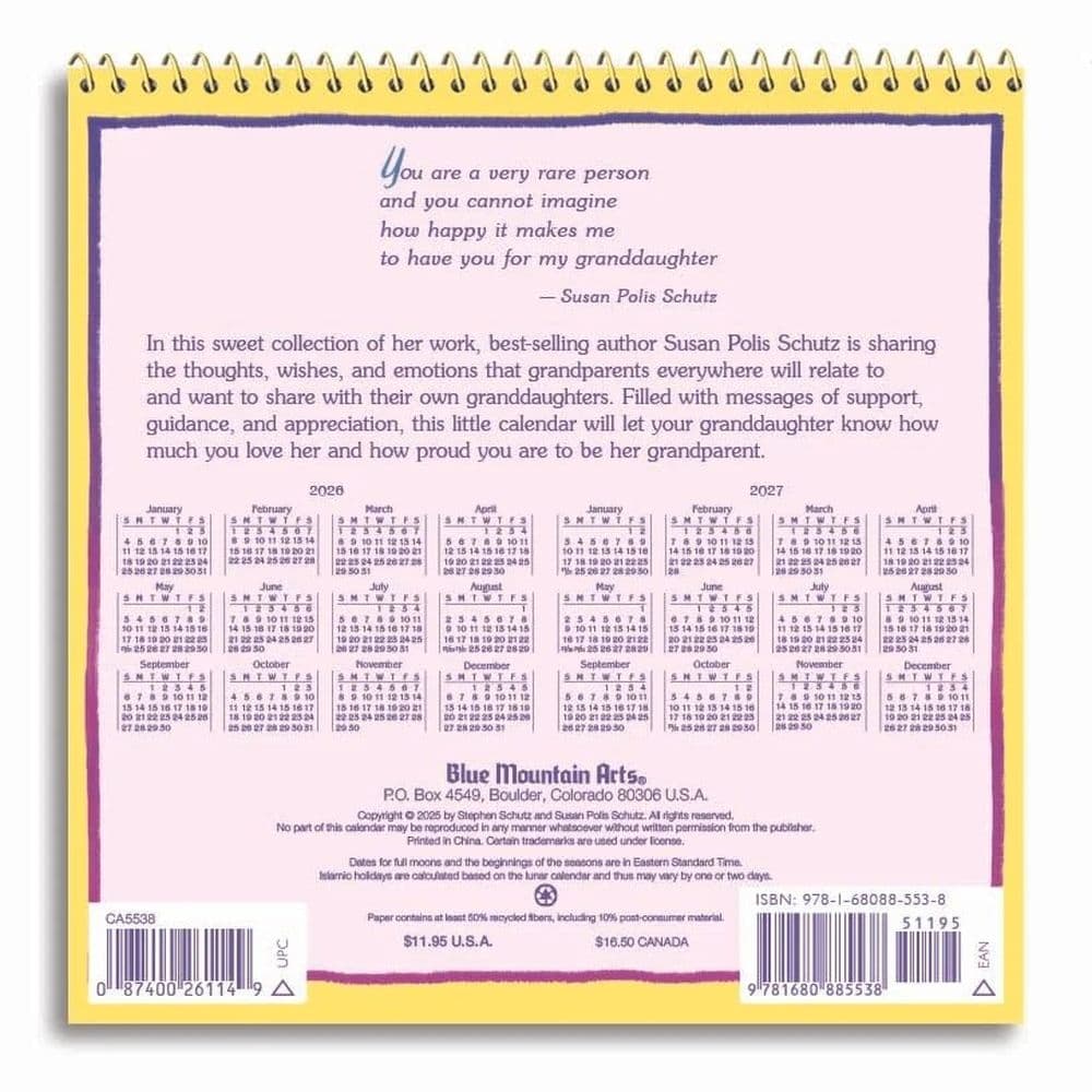 To My Granddaughter with Love 2026 Mini Wall Calendar First Alternate Image