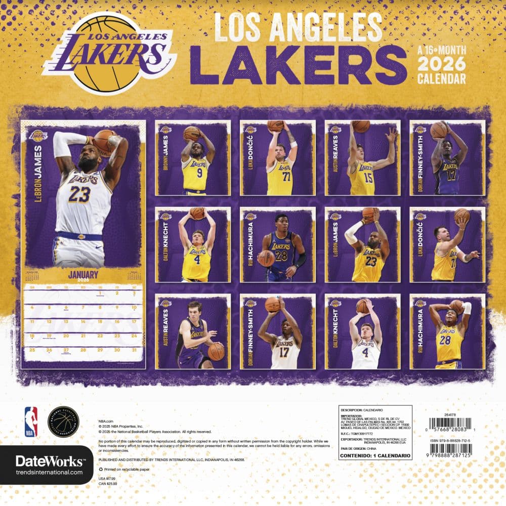 NBA Los Angeles Lakers 2026 Wall Calendar First Alternate Image