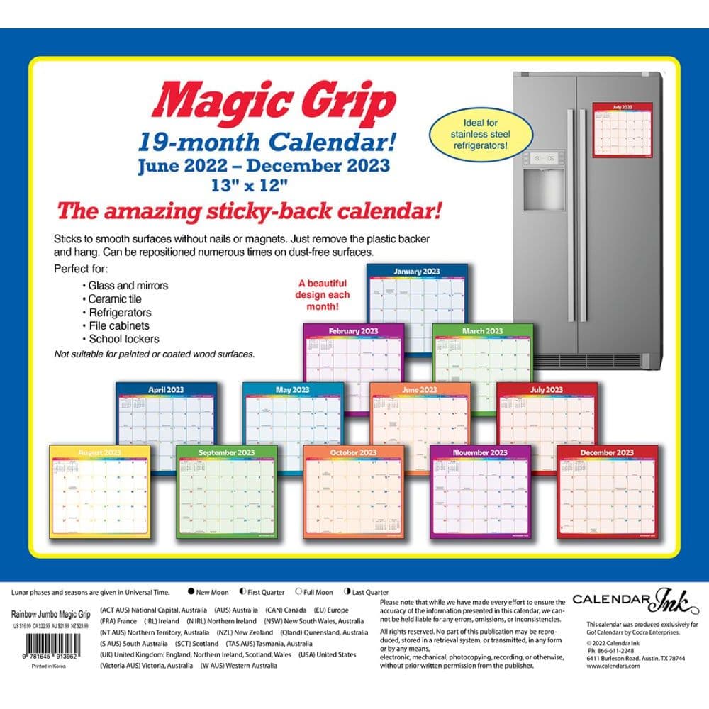 Rainbow Jumbo Magic Grip 2023 Wall Calendar Calendars
