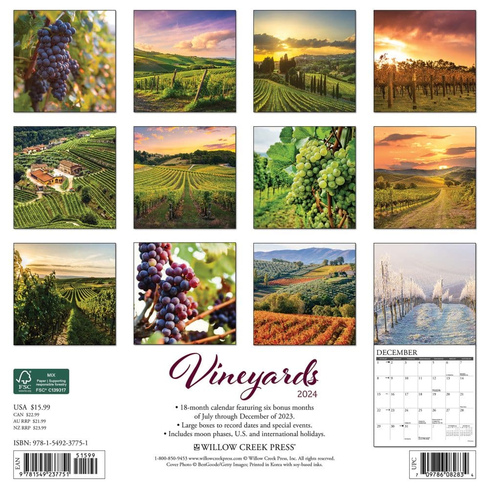 Vineyards 2024 Wall Calendar