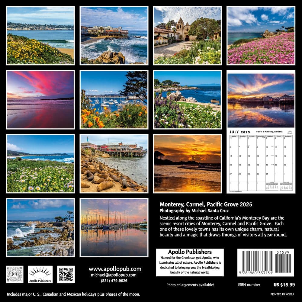 Monterey Carmel and Pacific Grove 2025 Wall Calendar First Alternate Image