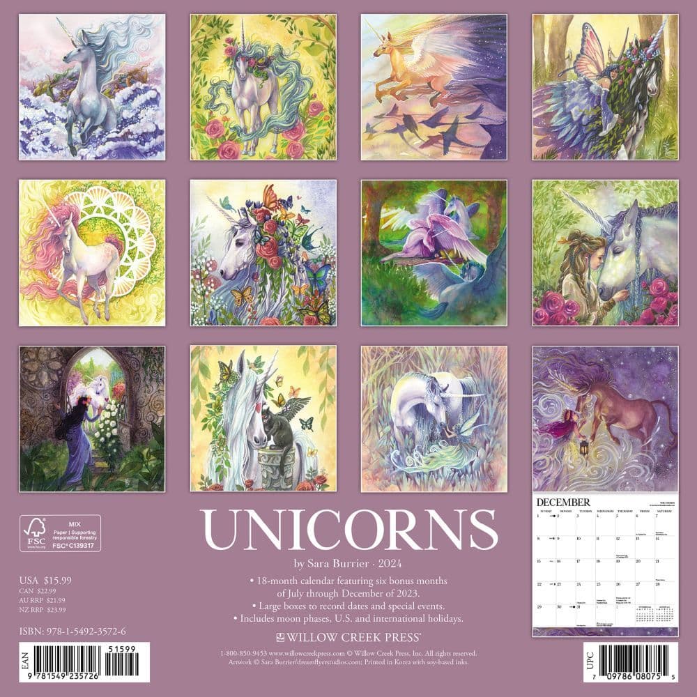 Unicorns Burrier 2024 Wall Calendar