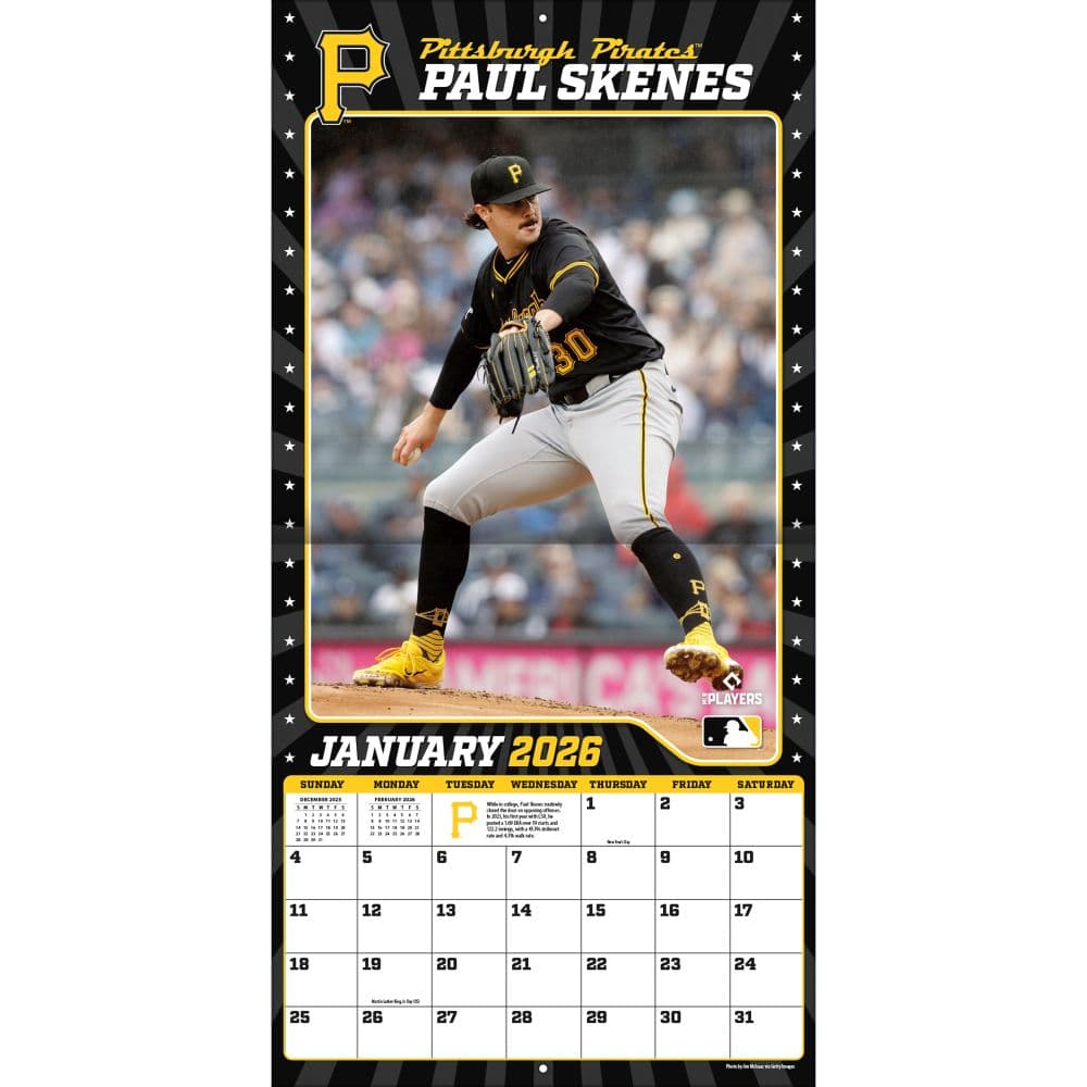 MLB Pittsburgh Pirates Paul Skenes 2026 Wall Calendar Third Alternate Image
